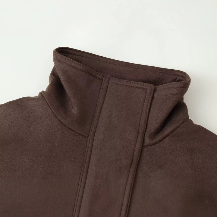 Damen Kurze Boxy‑Jacke mit Funnelkragen und verdeckter Front Drune