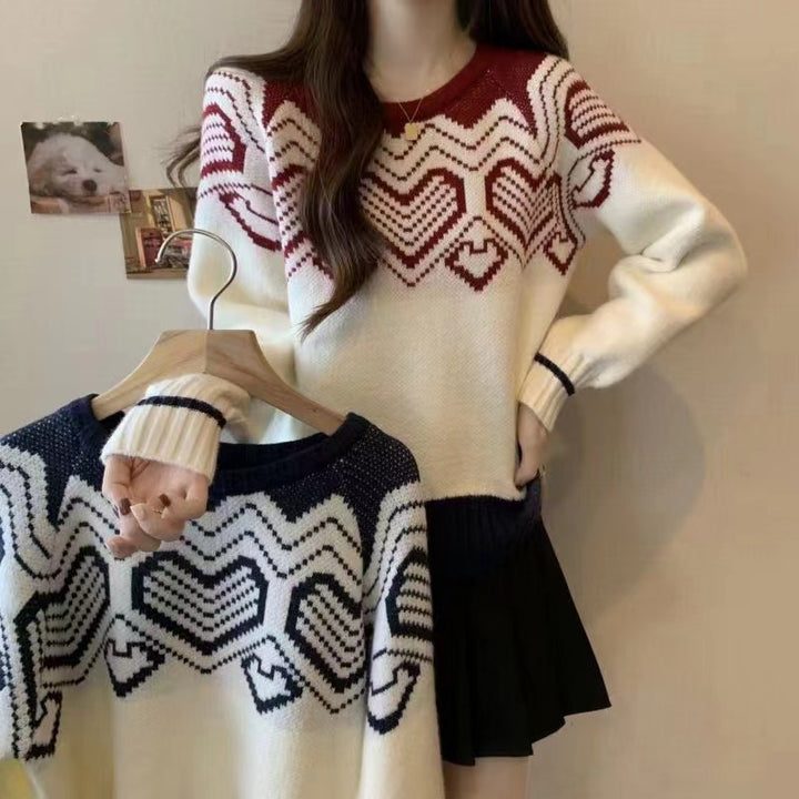 Damen gemütlicher Strickpullover mit grafischem Muster Drune