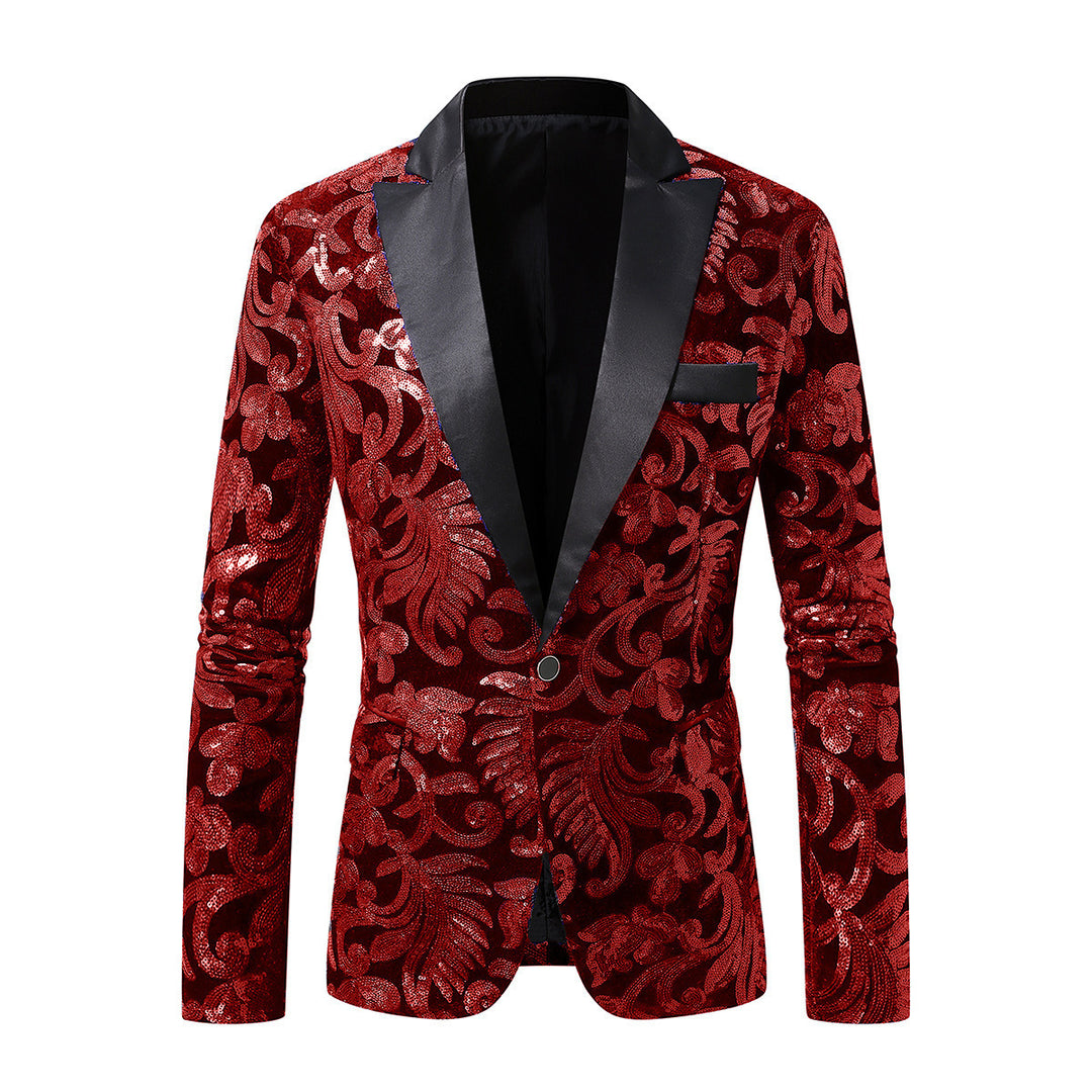 Herren eleganter Pailletten-Blazer im luxuriösen floralem Design Drune