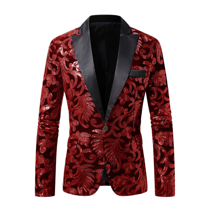 Herren eleganter Pailletten-Blazer im luxuriösen floralem Design Drune