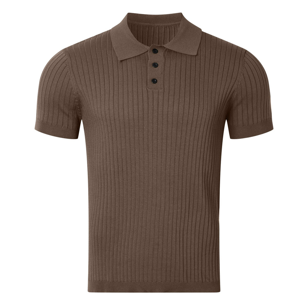 Herren nan schmal geschnittenes geripptes Poloshirt aus Feinstrick mit Kurzarm und Polokragen Drune