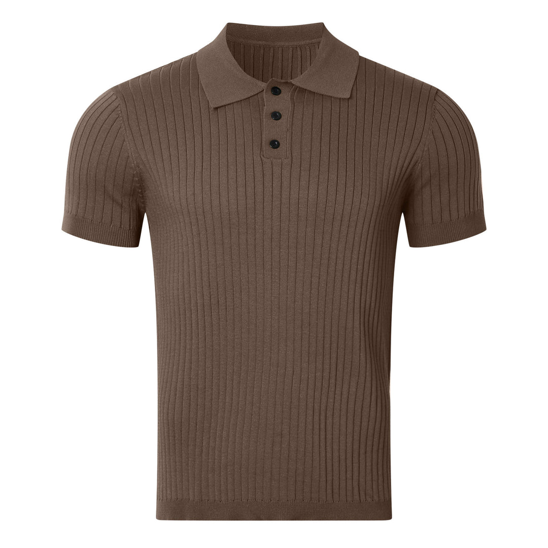 Herren nan schmal geschnittenes geripptes Poloshirt aus Feinstrick mit Kurzarm und Polokragen Drune