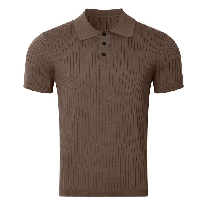 Herren nan schmal geschnittenes geripptes Poloshirt aus Feinstrick mit Kurzarm und Polokragen Drune