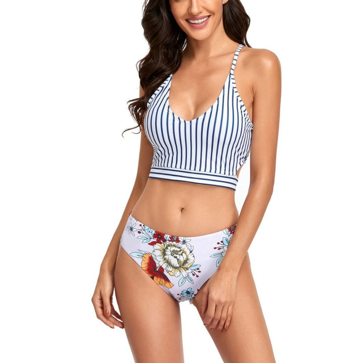 Damen Strand-Bikini mit modischem Crop-Top und floralem Höschen Drune
