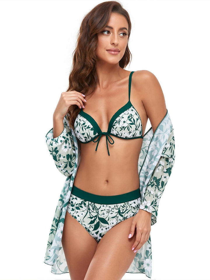 Damen Bikini-Set mit floralem Wickeloberteil und hochtailliertem Unterteil Drune