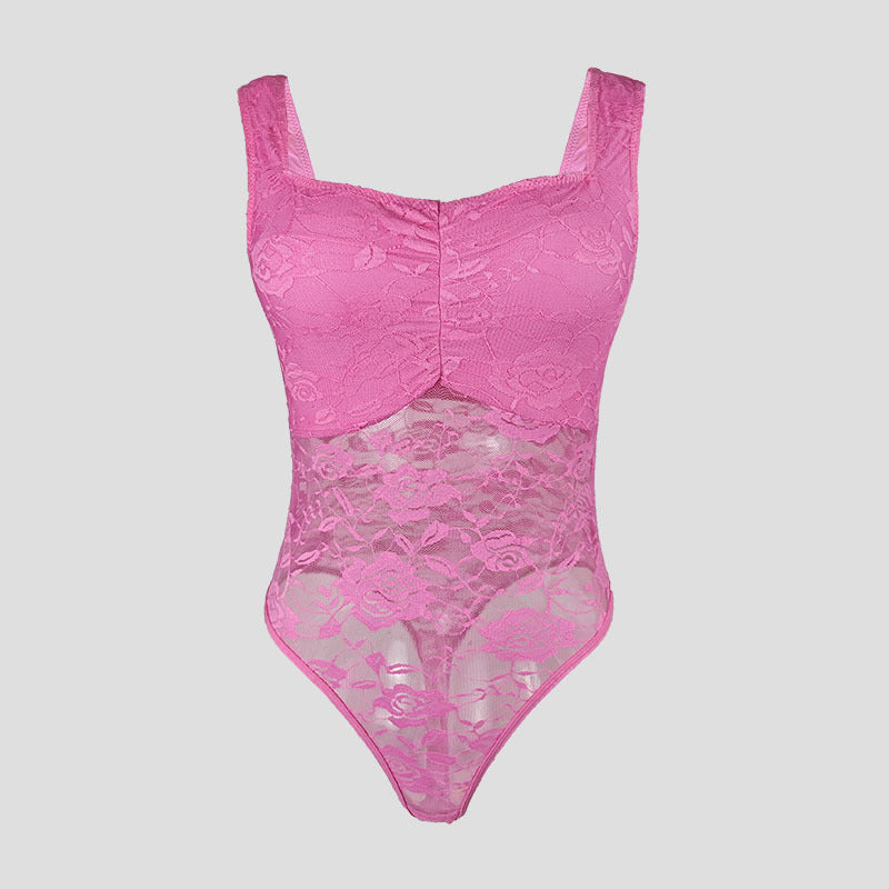 Damen Spitzen-Bodysuit mit floralem Design und konturierendem Schnitt Drune