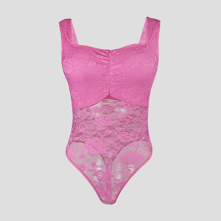 Damen Spitzen-Bodysuit mit floralem Design und konturierendem Schnitt Drune