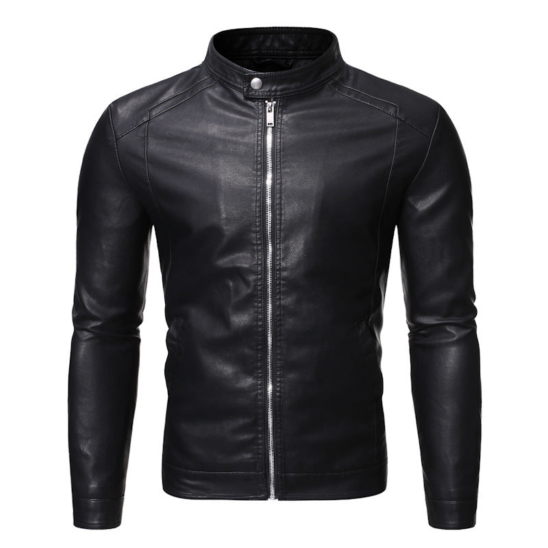 Herren Slim‑Fit Pilotblouson aus weichem Kunstleder mit Druckknopf‑Stehkragen Drune
