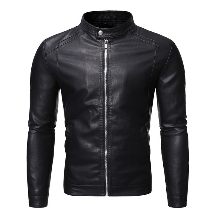 Herren Slim‑Fit Pilotblouson aus weichem Kunstleder mit Druckknopf‑Stehkragen Drune