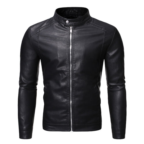 Herren Slim‑Fit Pilotblouson aus weichem Kunstleder mit Druckknopf‑Stehkragen Drune