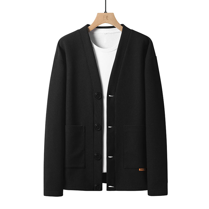 Herren leichter Strickcardigan mit V-Ausschnitt, Knopfleiste und aufgesetzten Taschen Drune
