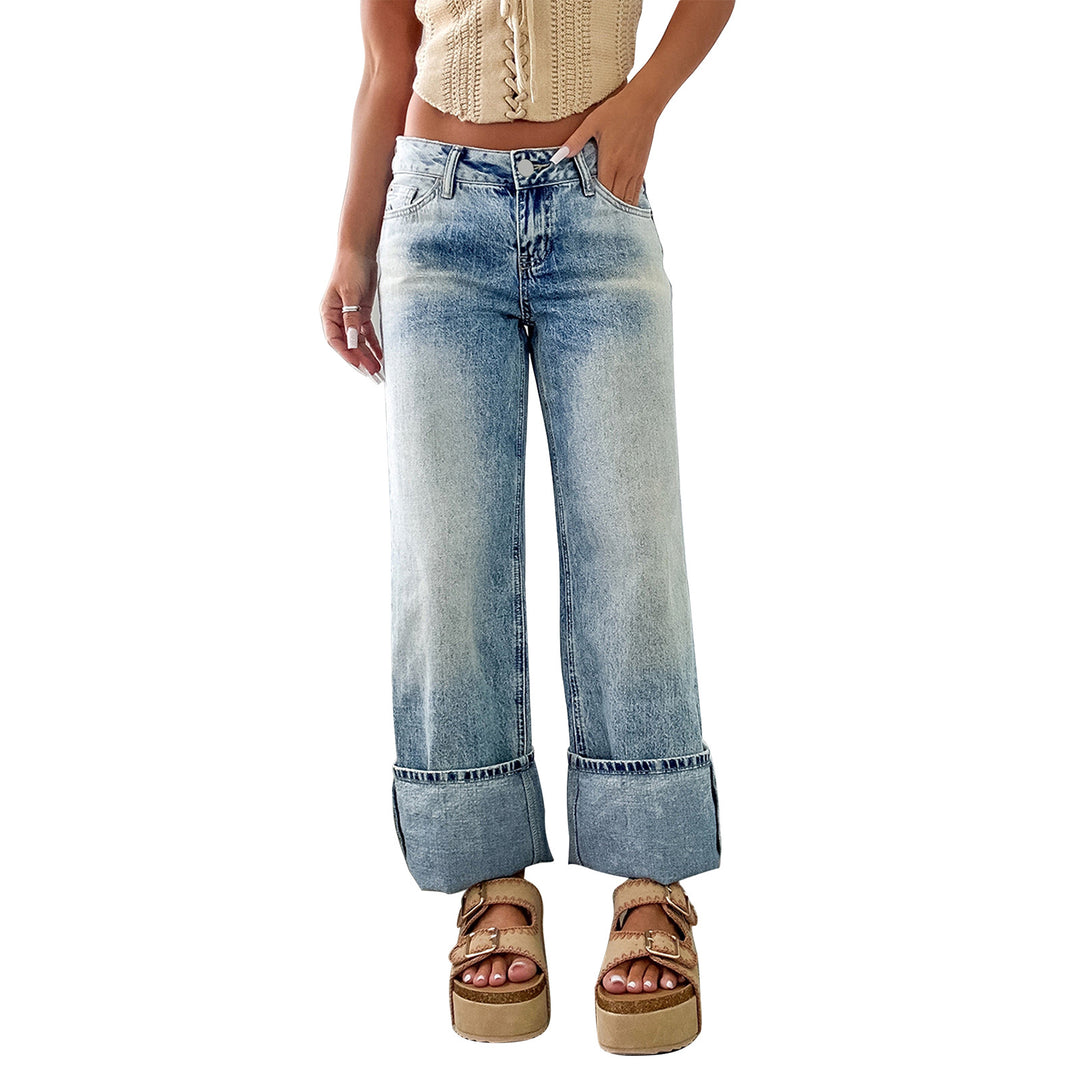 Damen Weite High-Waist Jeans mit breitem Umschlag Drune