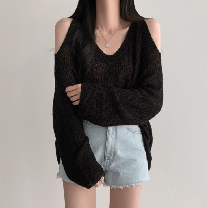 Damen lässiger Pullover mit offenen Schultern und weitem Schnitt Drune