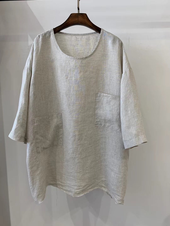 Damen Relaxed Fit Leinen Tunika mit aufgesetzten Taschen Drune
