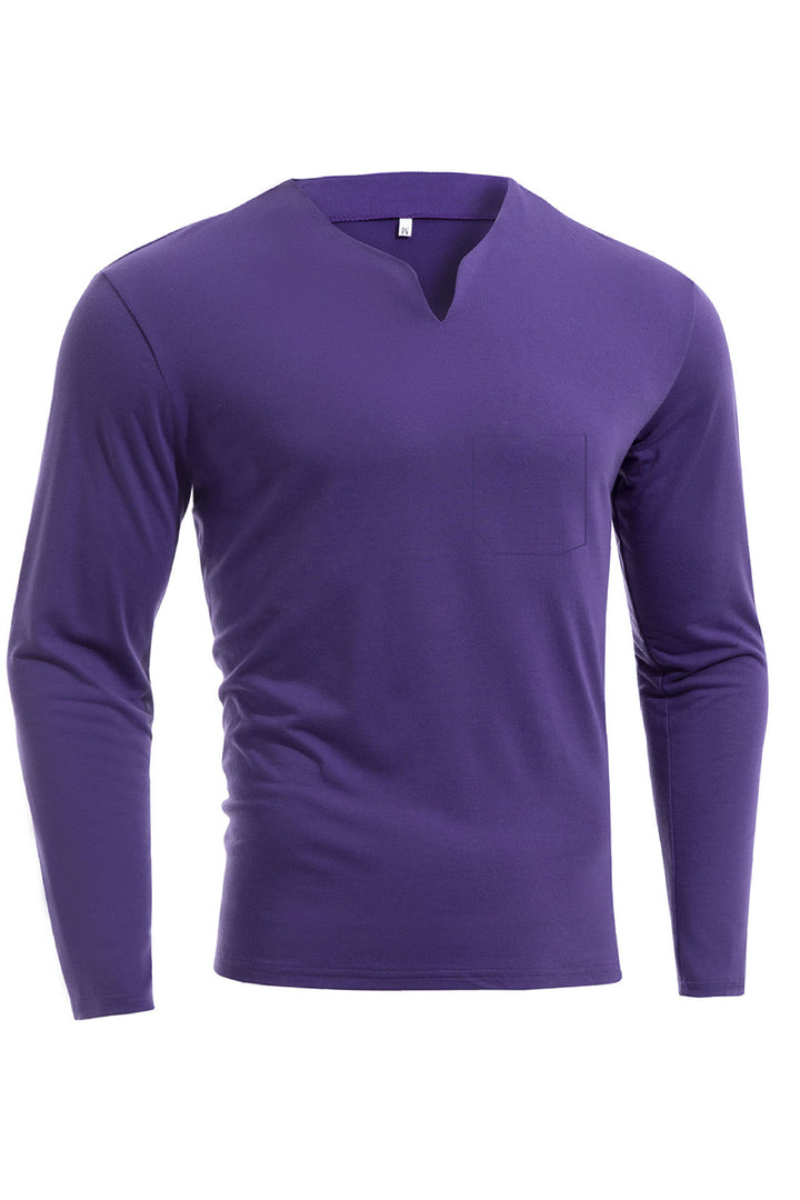 Herren nan Langarmshirt mit V-Ausschnitt Slim Fit Baumwollmix und elastischem Komfortbund Drune