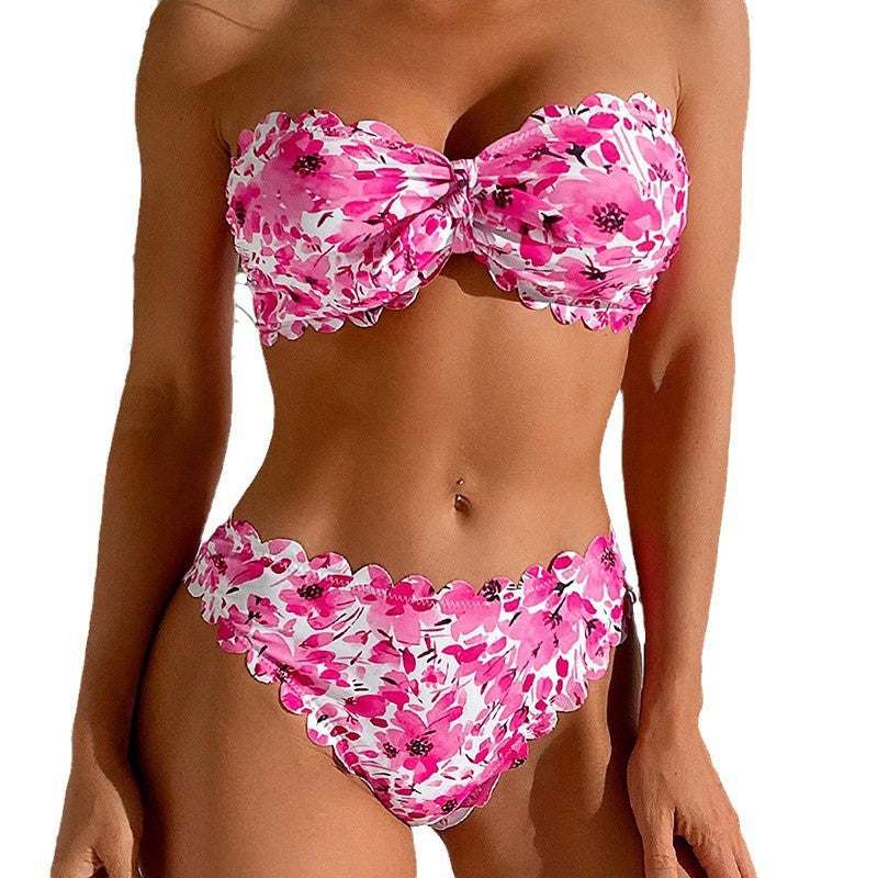 Damen Bandeau-Bikini mit floralen Rüschen Drune