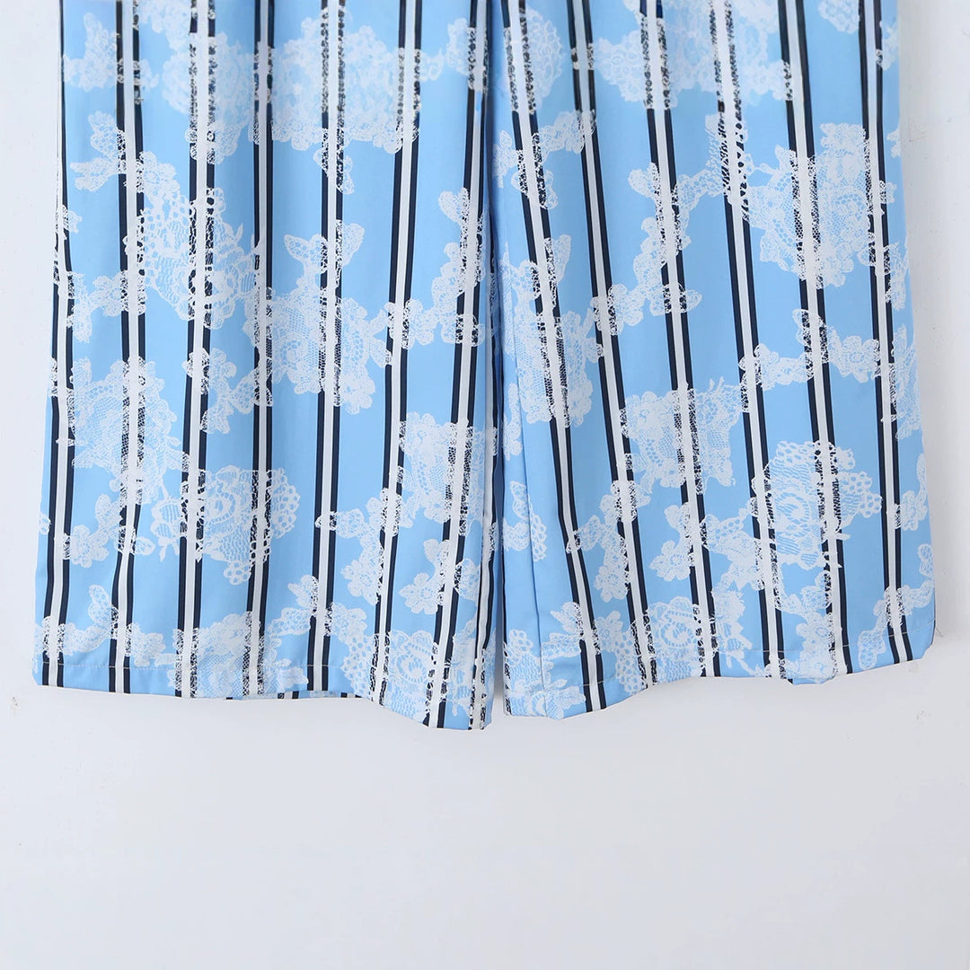 Damen nan weite Palazzo-Hose mit elastischem Bund, Kordelzug und floraler Spitzenoptik Drune