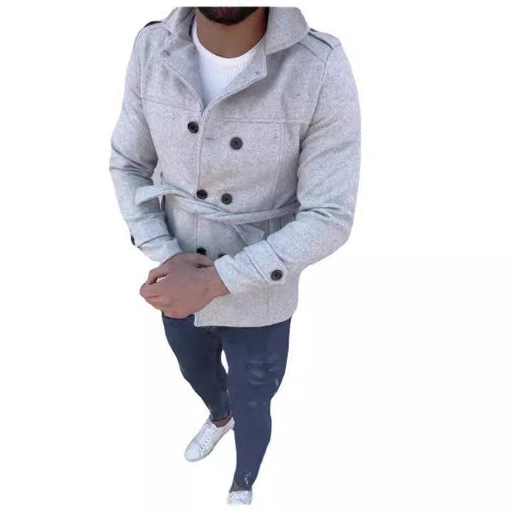 Herren modischer Trenchcoat mit doppelter Knopfreihe und taillierbarem Gürtel Drune