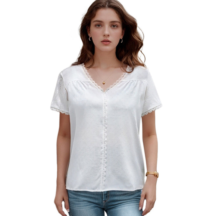 Damen luftiges Blusenshirt mit feinen Spitzenakzenten und modischem V-Ausschnitt Drune