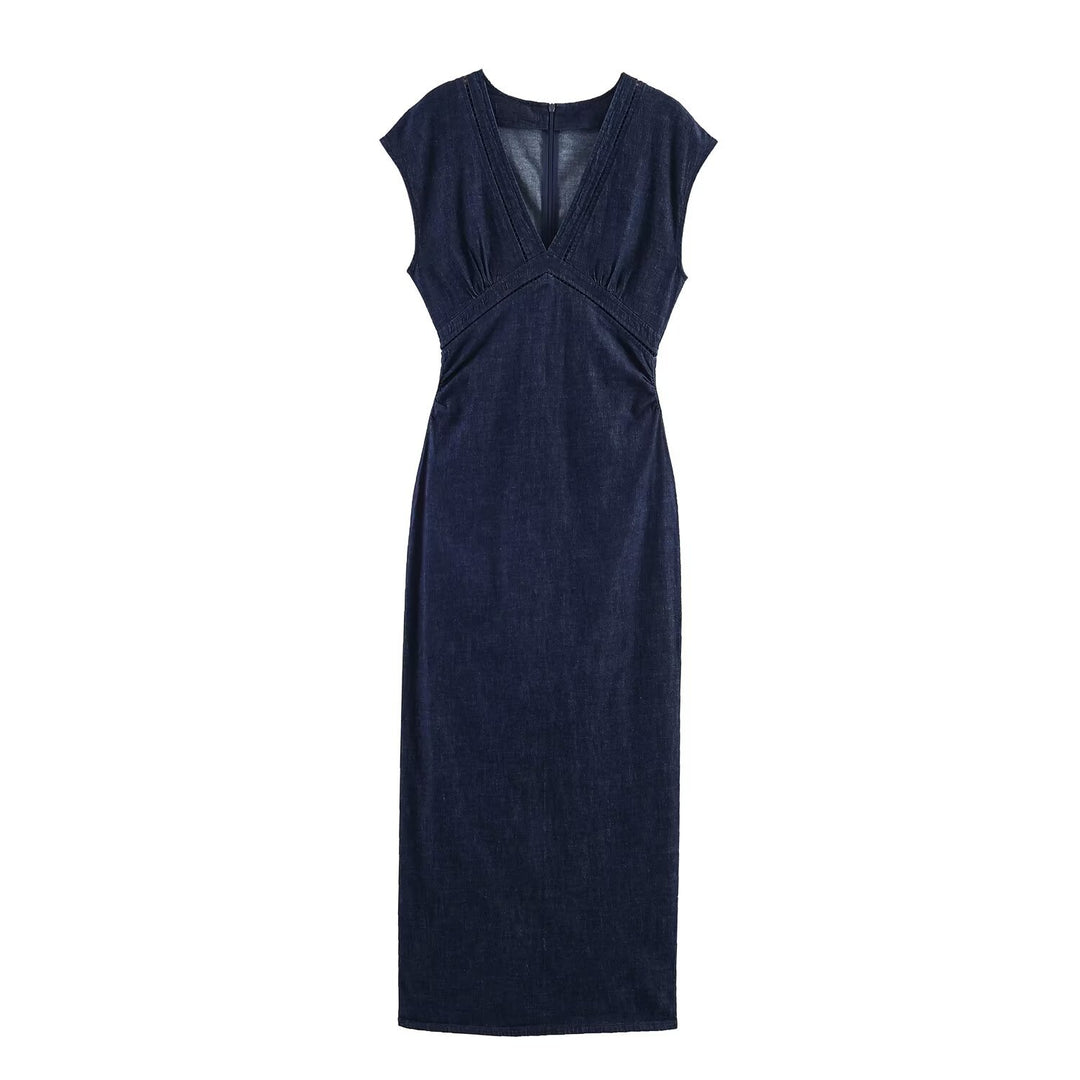 Damen Maxikleid mit V-Ausschnitt und schmaler Silhouette Drune