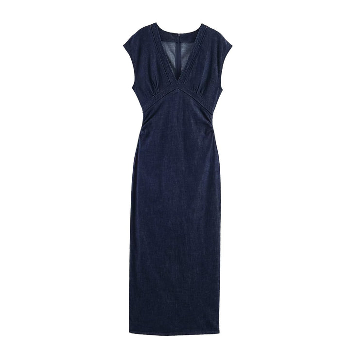 Damen Maxikleid mit V-Ausschnitt und schmaler Silhouette Drune