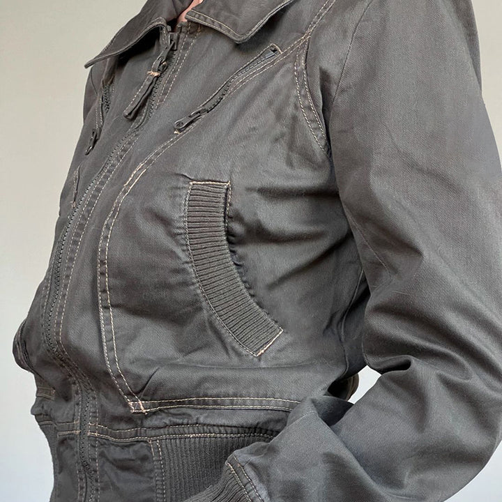 Damen cropped Jacke mit Reißverschluss und praktischen Taschen Drune