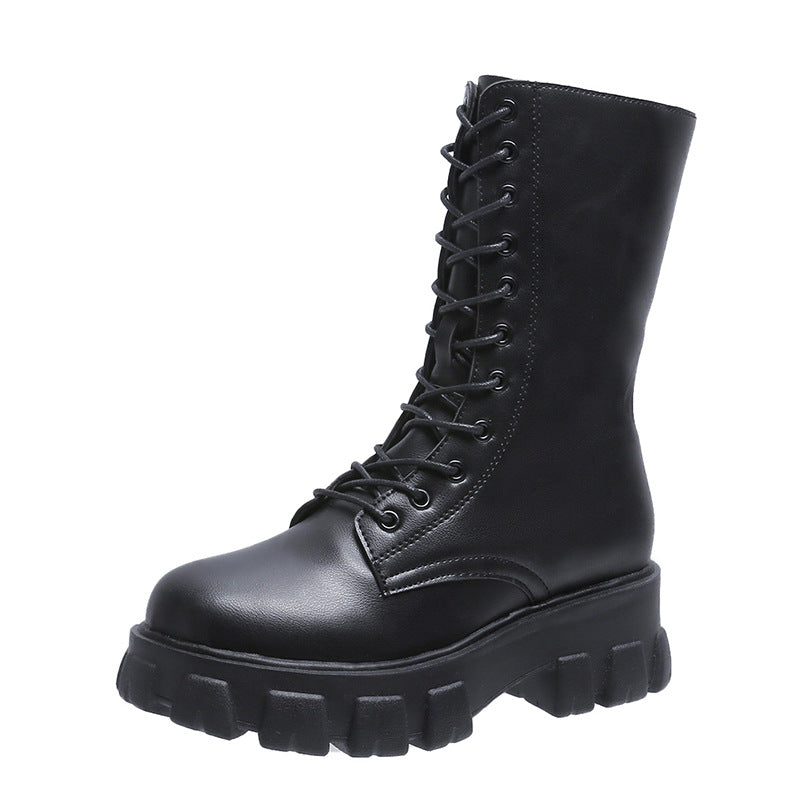 Damen Modische Schnürstiefel mit angularer Plateausohle Drune