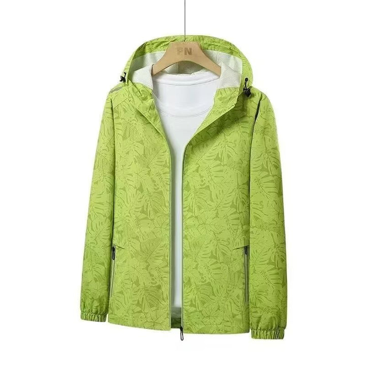 Damen Atmungsaktive Kapuzenjacke mit Trendigem Blätterdruck Drune