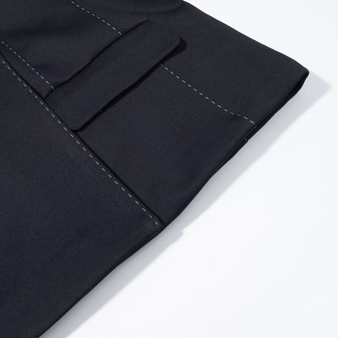 Damen Doppelreihiger Blazer mit dekorativen Ziernähten und Pattentaschen Drune
