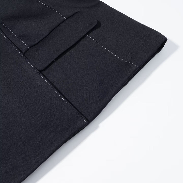 Damen Doppelreihiger Blazer mit dekorativen Ziernähten und Pattentaschen Drune