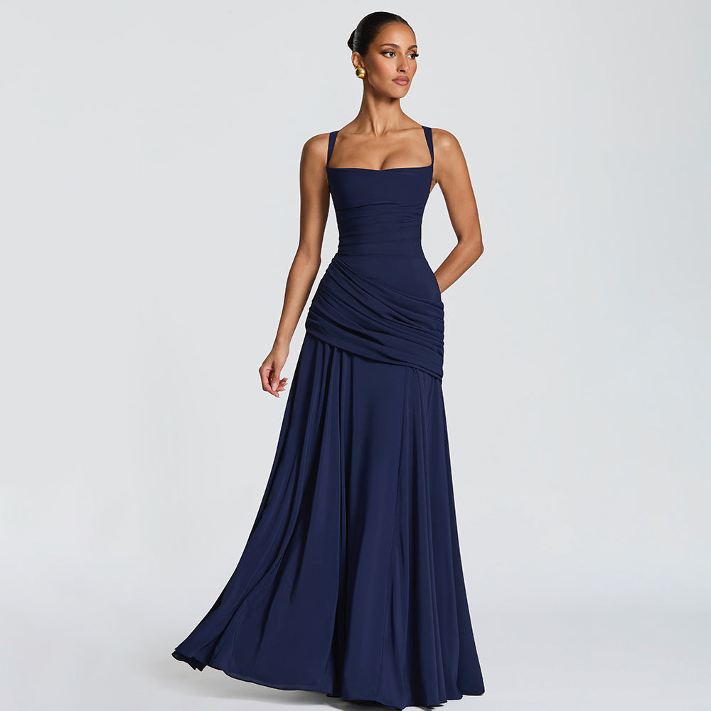 Damen Elegantes Maxikleid mit tailliertem Design und zarten Raffungselementen Drune