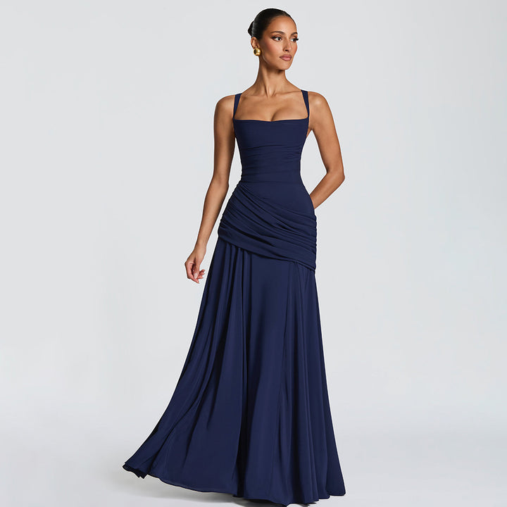 Damen Elegantes Maxikleid mit tailliertem Design und zarten Raffungselementen Drune