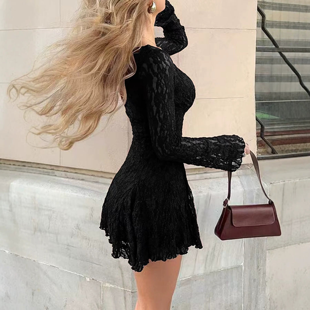 Damen Figurbetontes Mini-Kleid mit tiefem V-Ausschnitt und strukturierter Spitze Drune