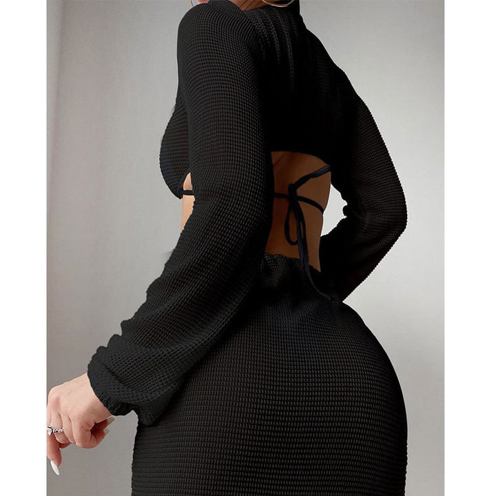 Damen Cut-Out Strandkleid mit langen Ärmeln Drune