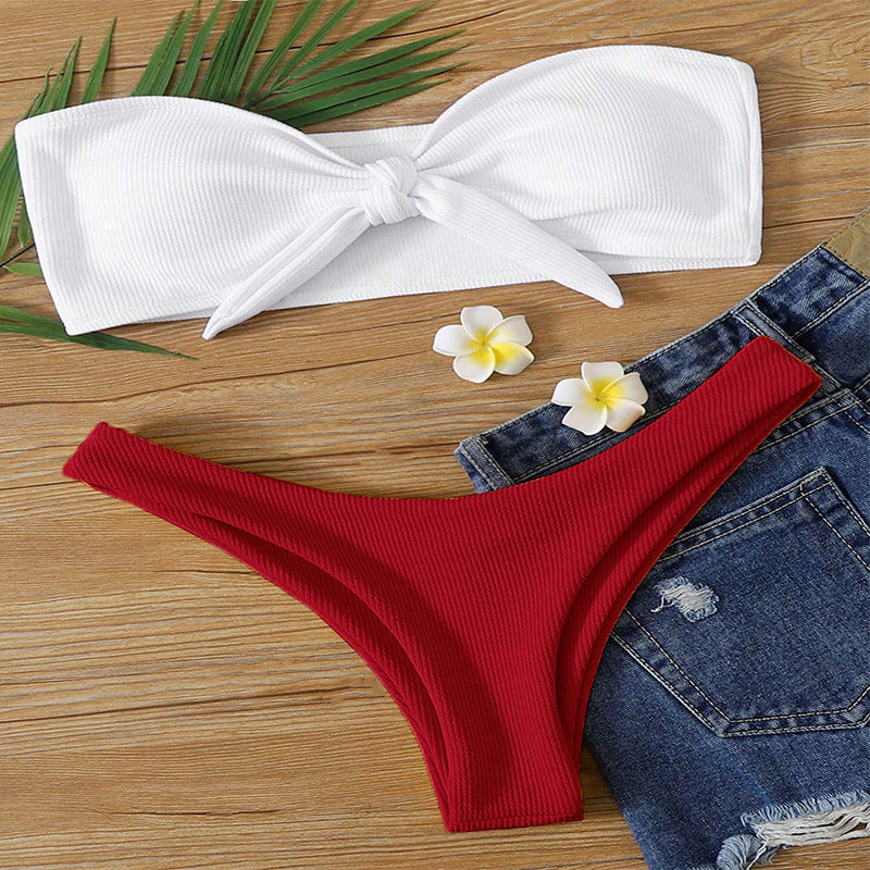 Damen Bandeau-Bikini mit modischem Knoten und hohem Beinausschnitt Drune
