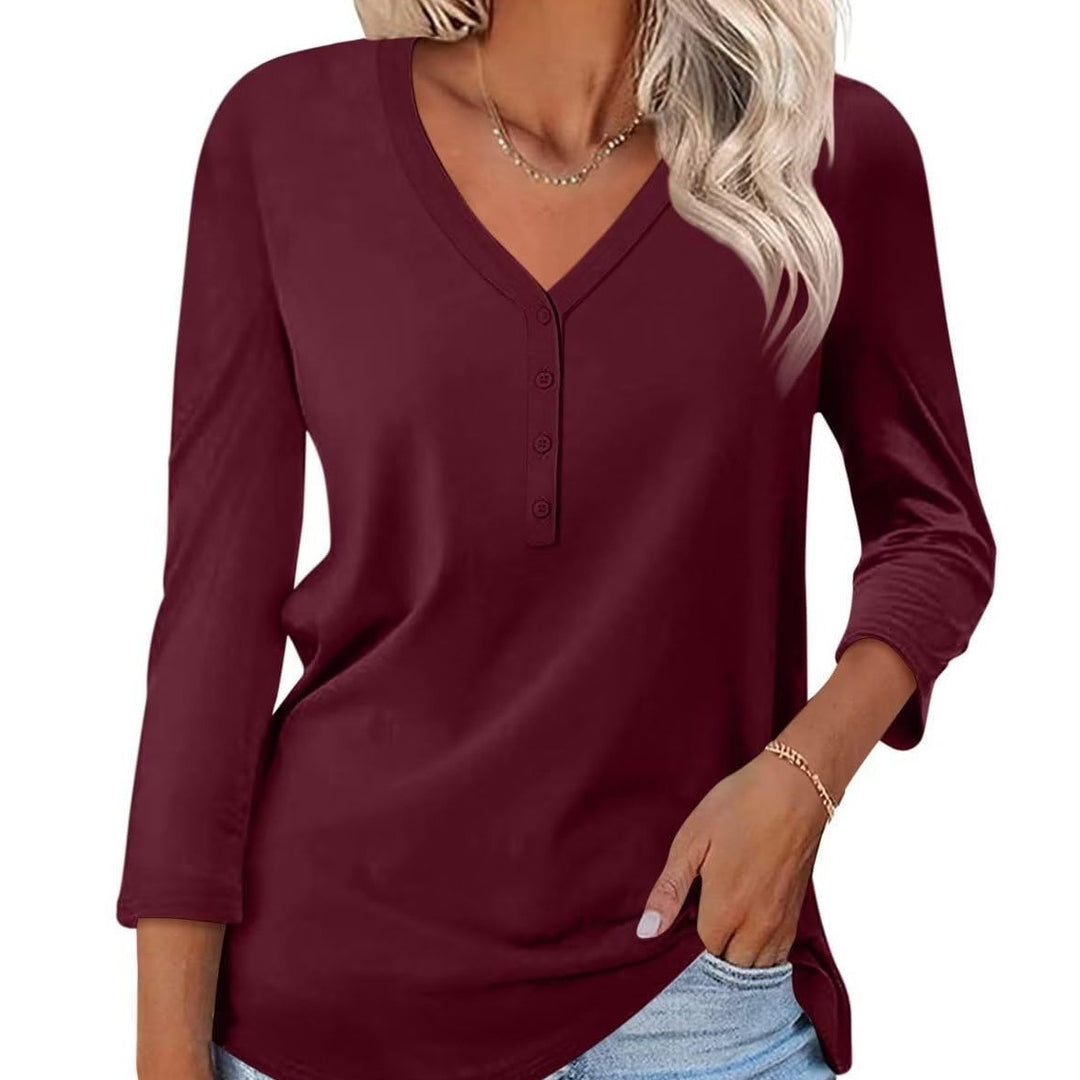Damen Langärmliges V-Ausschnitt Shirt Drune