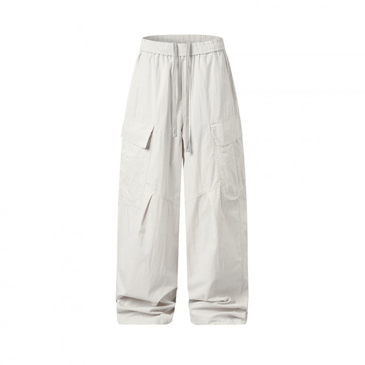 Unisex Weite Cargo-Hose mit elastischem Bund, Tunnelzug und aufgesetzten Klappentaschen Drune