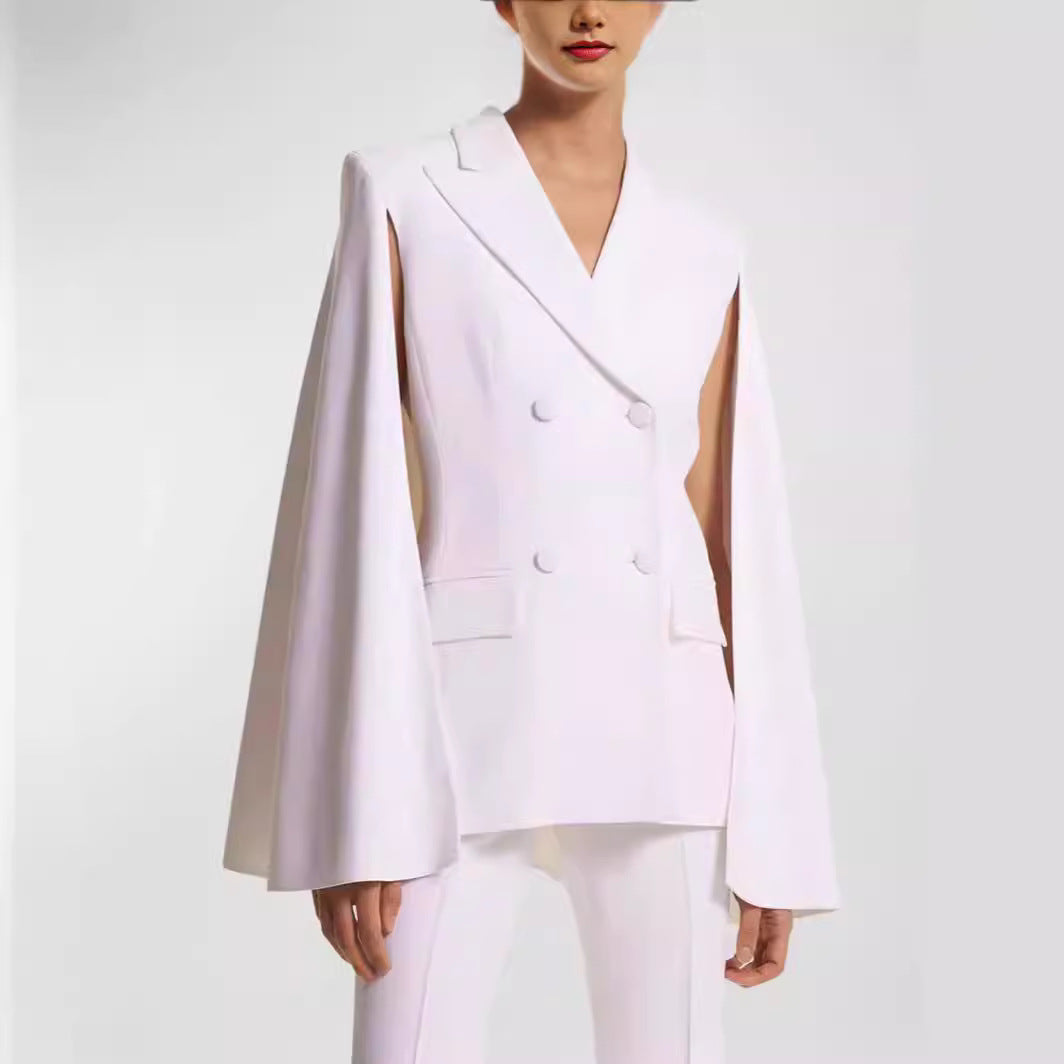 Damen Doppelreihiger Blazer mit Cape-Ärmeln und taillierter Silhouette Drune