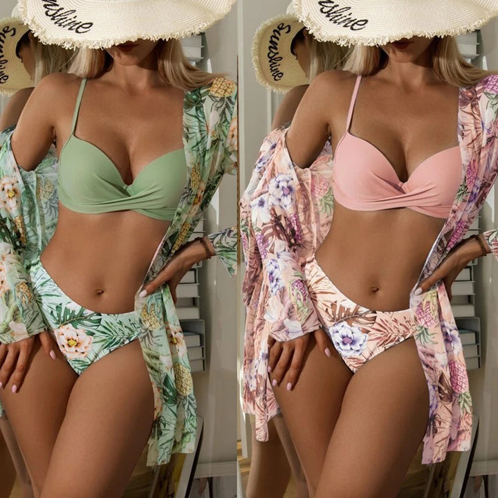 Damen Triangel-Bikini-Set mit raffiniertem Bustier-Oberteil und hochgeschnittenem Slip Drune