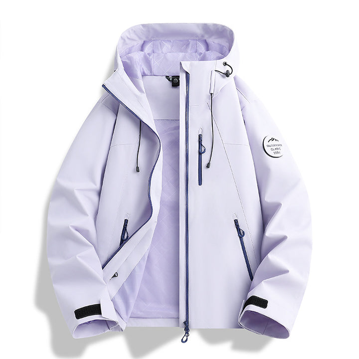 Damen Leichte wasserdichte Kapuzenjacke mit Teddy‑Charm und verdeckten Reißverschlusstaschen Drune