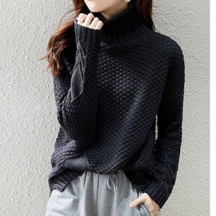 Damen Grobstrickpullover mit hohem Kragen und strukturiertem Design Drune