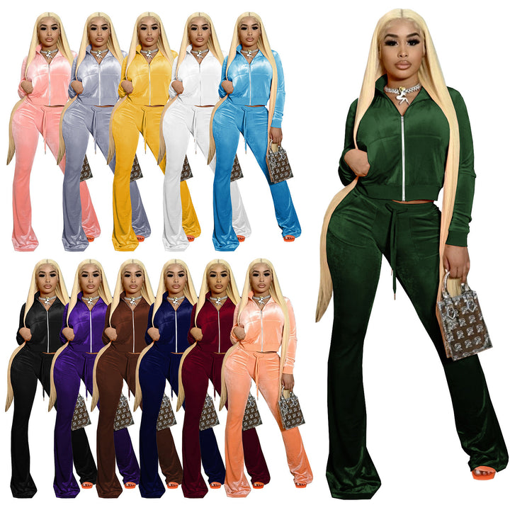 Damen Velours Tracksuit mit Zip-Front und weit geschnittener Hose Drune