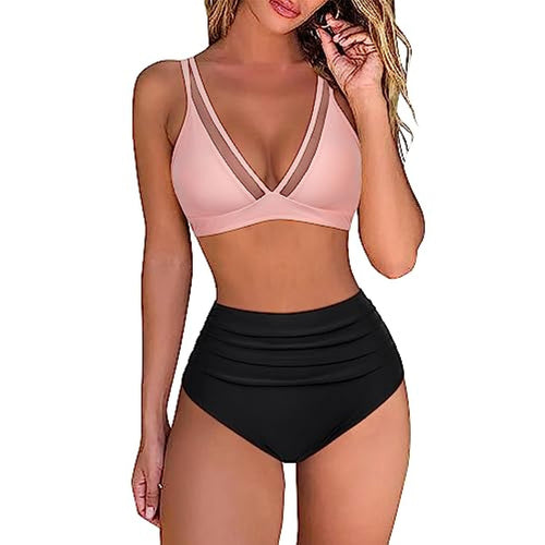 Damen Sportliches Bikini-Set mit verschränkten Trägern und hohem Schnitt Drune