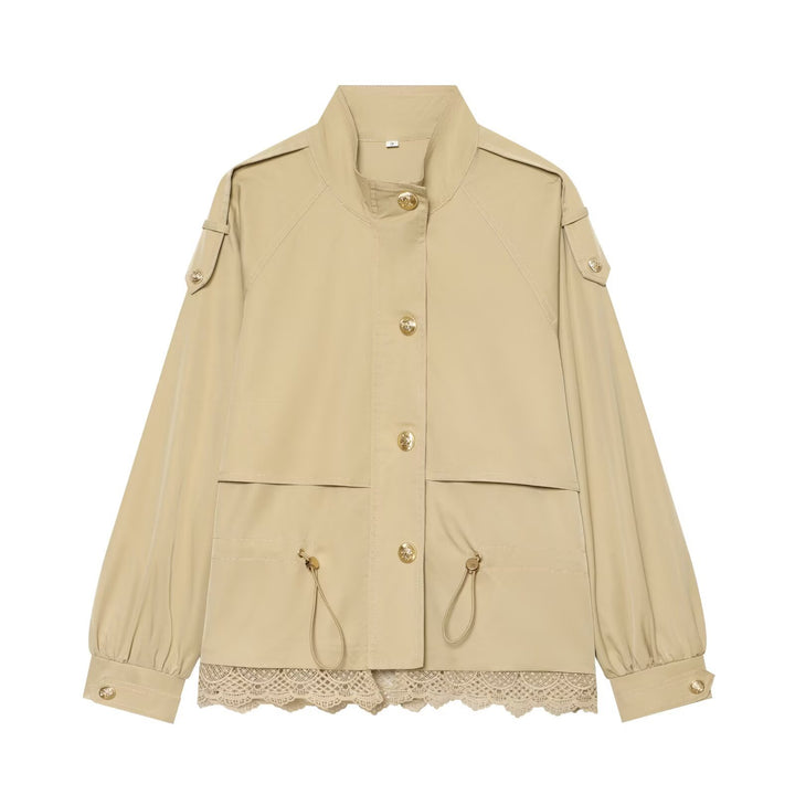 Damen leichte Parka-Jacke mit Kordelzug und Spitzensaum Drune