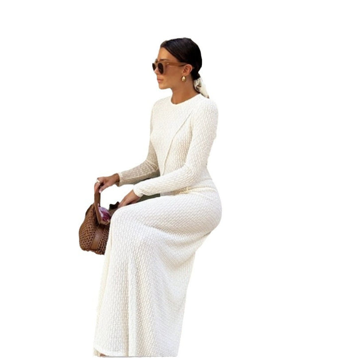 Damen Strickmaxikleid mit strukturiertem Design und langem Ärmel Drune