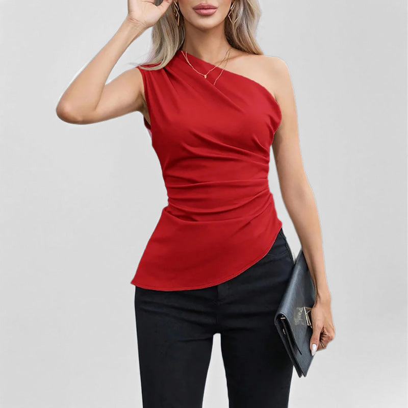 Damen Elegantes One-Shoulder Oberteil mit Raffungen und asymmetrischem Schnitt Drune
