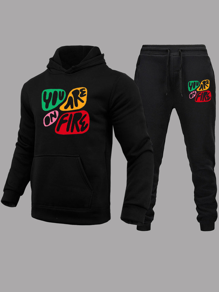 Herren Sportliches Hoodie und Jogginghose Set mit kreativem Druck Drune