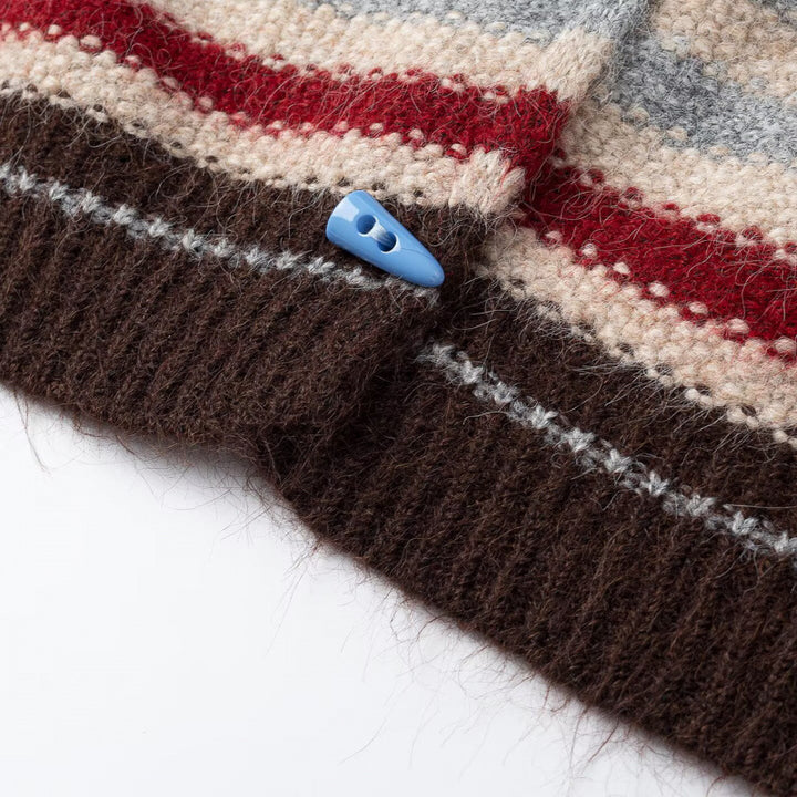 Damen Gestreifter Kapuzen-Cardigan aus flauschigem Mohair-Mix mit Dreiecksknöpfen Drune