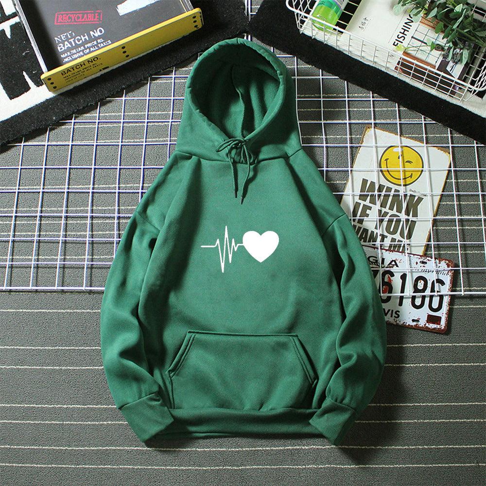 Damen Kapuzenpullover mit Herzschlagmotiv Drune