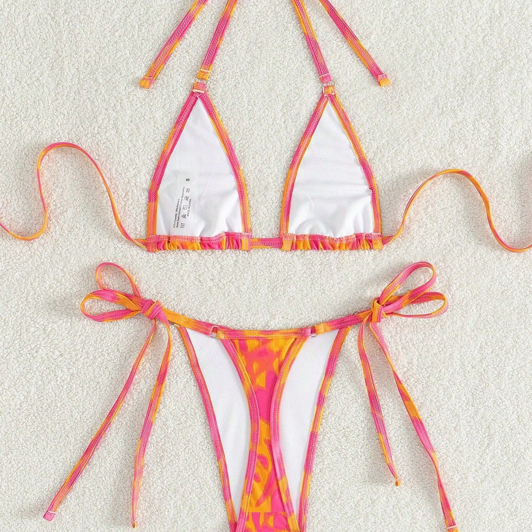 Damen Triangel-Bikini mit verstellbaren Bindebändern und auffälligem Farbmuster Drune